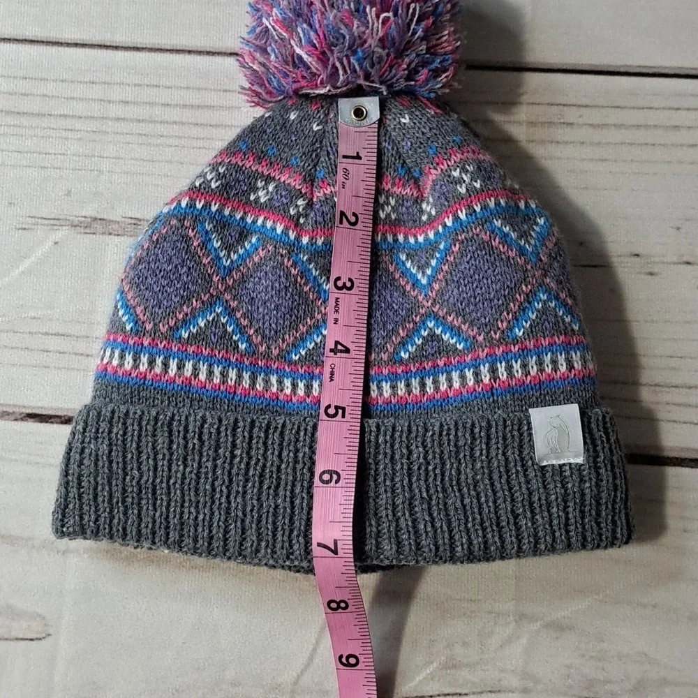 Rugged Bear Gray and Pink Kids Pom-Pom Beanie